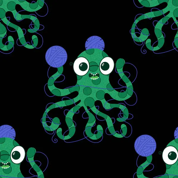 Çizgi film deniz hayvanları, dikişsiz ahtapot, hobi aksesuarları için örgü deseni ve çocuk giysileri baskısı ve dikiş malzemeleri. Yüksek kalite fotoğraf