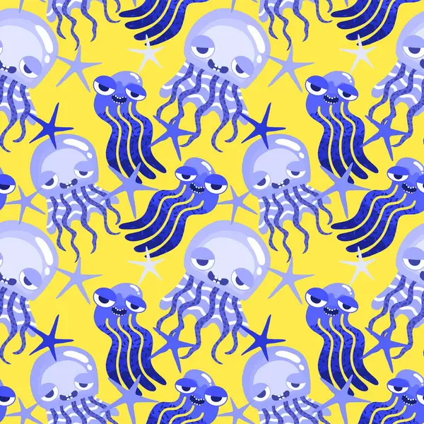 Yaz okyanusu hayvanları kağıt, kumaş, çarşaf ve çocuk kıyafetleri ve parti aksesuarları için kusursuz ahtapot desenleri. Yüksek kaliteli illüstrasyon