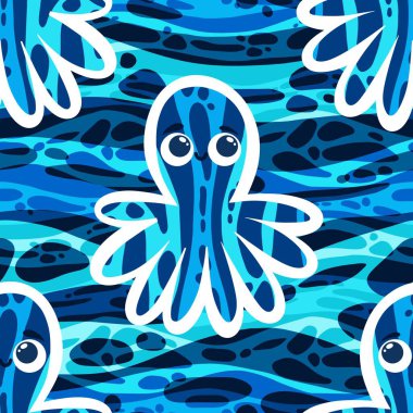 Yaz okyanusu hayvanları çocuk için kusursuz şirin ahtapot deseni kumaşlar ve moda tekstil ürünleri ve parti aksesuarları için kıyafet baskısı ve ambalaj kağıdı.