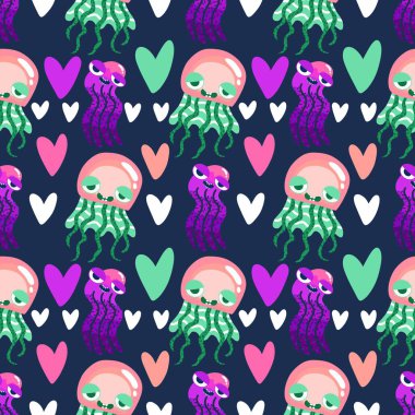 Yaz okyanusu hayvanları kağıt, kumaş, çarşaf ve çocuk kıyafetleri ve parti aksesuarları için kusursuz ahtapot desenleri. Yüksek kaliteli illüstrasyon