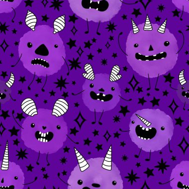 Çizgi filmlerdeki hayvanlar çocuk için kusursuz canavar desenleri giysi baskısı, kumaş, kumaş ve yaz partisi aksesuarları ve moda tekstili.