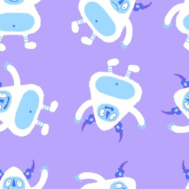 Kış canavarları, kağıt, kumaş, çarşaf ve çocuk giysileri baskısı ve yeni yıl ambalajı için kusursuz Noel Yeti desenleri. Yüksek kaliteli illüstrasyon