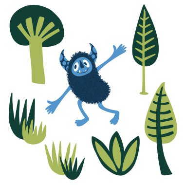 Kış canavarları Noel Yeti desenini ambalaj kağıtları, kumaşlar, çarşaflar, çocuk giysileri baskısı ve yeni yıl paketlemesi için kurarlar. Yüksek kaliteli illüstrasyon