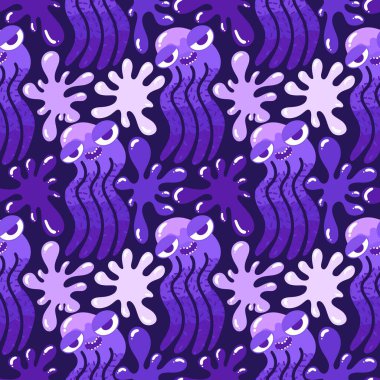 Yaz okyanusu hayvanları kağıt, kumaş, çarşaf ve çocuk kıyafetleri ve parti aksesuarları için kusursuz ahtapot desenleri. Yüksek kaliteli illüstrasyon