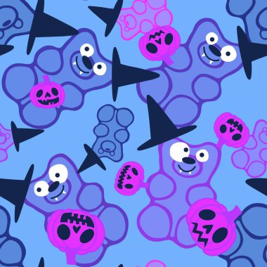 Çizgi film cadılar bayramı şekersiz kafatası ve kumaş ambalajı için lolipop deseni ve çocuk giysileri baskısı ve şenlik ambalajı ve sonbahar aksesuarları. Yüksek kaliteli illüstrasyon