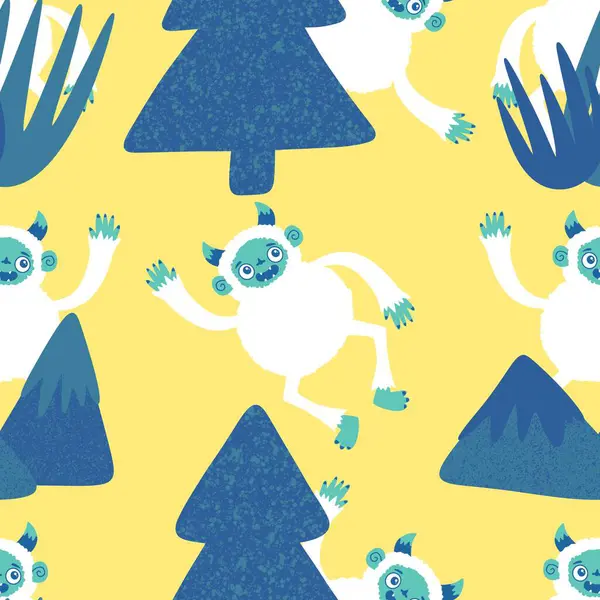 Kış canavarları, kağıt, kumaş, çarşaf ve çocuk giysileri baskısı ve yeni yıl ambalajı için kusursuz Noel Yeti desenleri. Yüksek kaliteli illüstrasyon