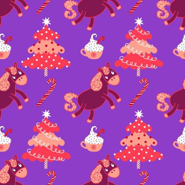 2026 yılının yılbaşı hayvanlarının paketleri ve parti aksesuarları ve çocuk kıyafetleri ve moda tekstili için kusursuz Noel atları modelleri.
