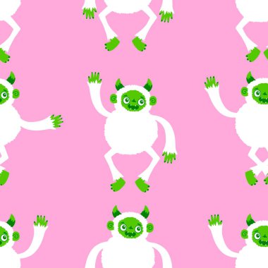 Kış canavarları, kağıt, kumaş, çarşaf ve çocuk giysileri baskısı ve yeni yıl ambalajı için kusursuz Noel Yeti desenleri. Yüksek kaliteli illüstrasyon