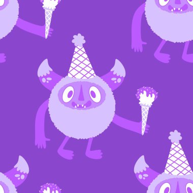 Kış canavarları, kağıt, kumaş, çarşaf ve çocuk giysileri baskısı ve yeni yıl ambalajı için kusursuz Noel Yeti desenleri. Yüksek kaliteli illüstrasyon