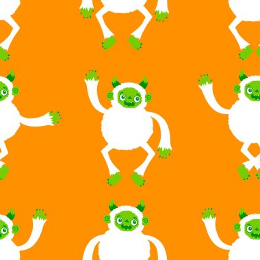 Kış canavarları, kağıt, kumaş, çarşaf ve çocuk giysileri baskısı ve yeni yıl ambalajı için kusursuz Noel Yeti desenleri. Yüksek kaliteli illüstrasyon