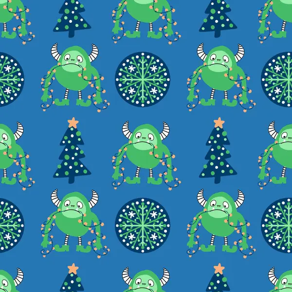 Kış canavarları, kağıt, kumaş, çarşaf ve çocuk giysileri baskısı ve yeni yıl ambalajı için kusursuz Noel Yeti desenleri. Yüksek kaliteli illüstrasyon