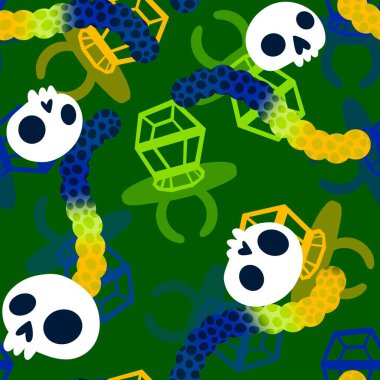 Çizgi film cadılar bayramı şekersiz kafatası ve kumaş ambalajı için lolipop deseni ve çocuk giysileri baskısı ve şenlik ambalajı ve sonbahar aksesuarları. Yüksek kaliteli illüstrasyon