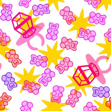 Kağıt ve kumaş ambalajı ve çocuk giysisi baskısı ve yaz partisi aksesuarları ve moda tekstili için şekersiz retro desen 