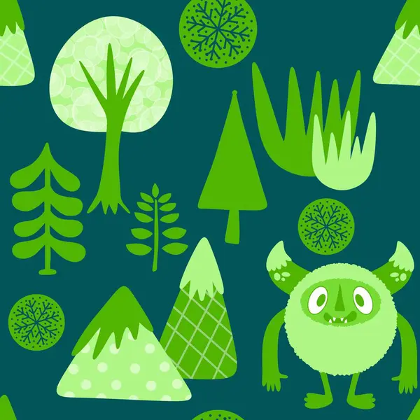 Kış canavarları, kağıt, kumaş, çarşaf ve çocuk giysileri baskısı ve yeni yıl ambalajı için kusursuz Noel Yeti desenleri. Yüksek kaliteli illüstrasyon