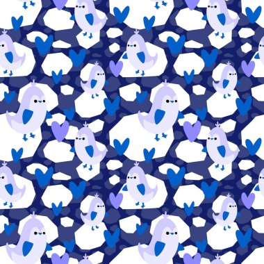 Noel hayvanları kağıt, kumaş, çarşaf, çocuk giysisi baskısı, yeni yıl ambalajı ve Noel kış ambalajı için kusursuz penguen desenleri. Yüksek kaliteli illüstrasyon