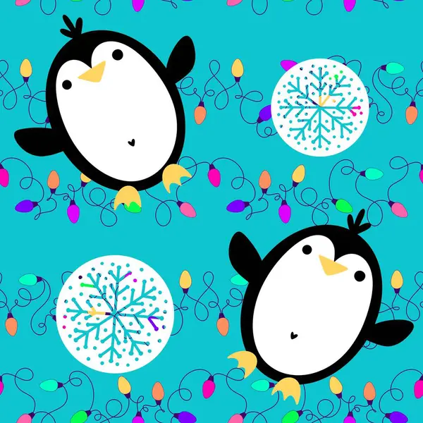 Noel hayvanları kağıt, kumaş, çarşaf, çocuk giysisi baskısı, yeni yıl ambalajı ve Noel kış ambalajı için kusursuz penguen desenleri. Yüksek kaliteli illüstrasyon