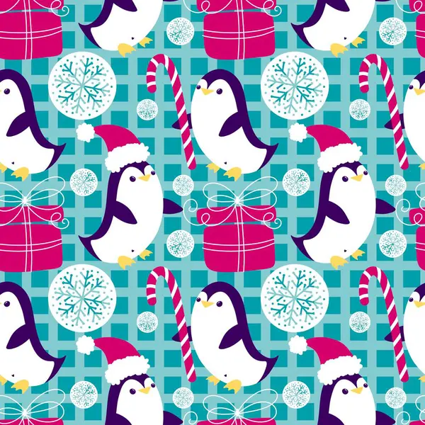 Noel hayvanları kağıt, kumaş, çarşaf, çocuk giysisi baskısı, yeni yıl ambalajı ve Noel kış ambalajı için kusursuz penguen desenleri. Yüksek kaliteli illüstrasyon