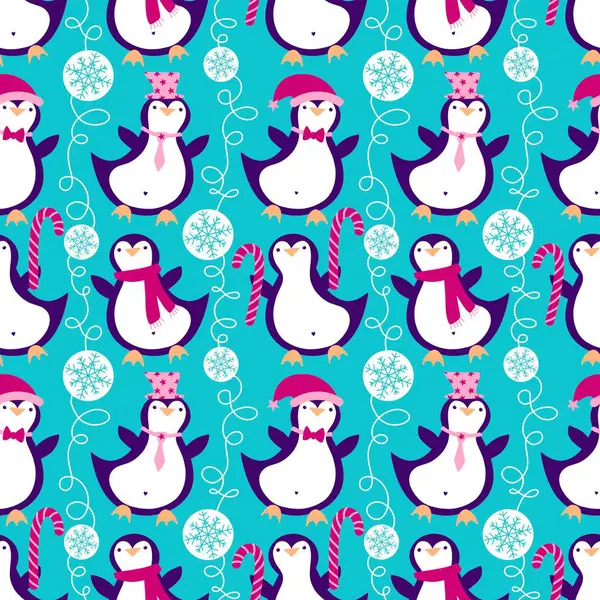 Noel hayvanları kağıt, kumaş, çarşaf, çocuk giysisi baskısı, yeni yıl ambalajı ve Noel kış ambalajı için kusursuz penguen desenleri. Yüksek kaliteli illüstrasyon