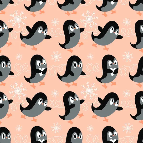 Noel hayvanları kağıt, kumaş, çarşaf, çocuk giysisi baskısı, yeni yıl ambalajı ve Noel kış ambalajı için kusursuz penguen desenleri. Yüksek kaliteli illüstrasyon