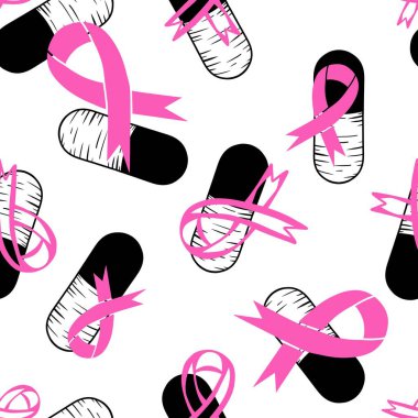 Göğüs kanseri ayı, ambalaj kağıdı, tıbbi aksesuar ve ilaç tekstili için kusursuz pembe kurdele günü deseni. Yüksek kalite fotoğraf