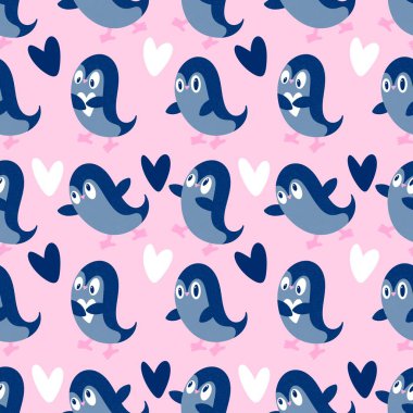 Noel hayvanları kağıt, kumaş, çarşaf, çocuk giysisi baskısı, yeni yıl ambalajı ve Noel kış ambalajı için kusursuz penguen desenleri. Yüksek kaliteli illüstrasyon