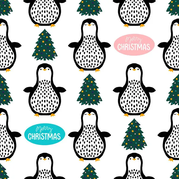 Noel hayvanları kağıt, kumaş, çarşaf, çocuk giysisi baskısı, yeni yıl ambalajı ve Noel kış ambalajı için kusursuz penguen desenleri. Yüksek kaliteli illüstrasyon