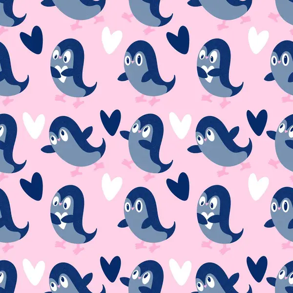 Noel hayvanları kağıt, kumaş, çarşaf, çocuk giysisi baskısı, yeni yıl ambalajı ve Noel kış ambalajı için kusursuz penguen desenleri. Yüksek kaliteli illüstrasyon