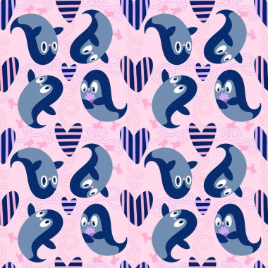 Noel hayvanları kağıt, kumaş, çarşaf, çocuk giysisi baskısı, yeni yıl ambalajı ve Noel kış ambalajı için kusursuz penguen desenleri. Yüksek kaliteli illüstrasyon