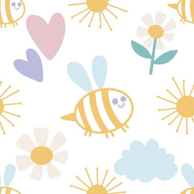 Duvar kağıtları, kumaşlar, tekstil ve ambalajlar, hediyeler, kartlar, çarşaflar ve ambalaj kağıtları için kusursuz arı deseni. Yüksek kalite fotoğraf