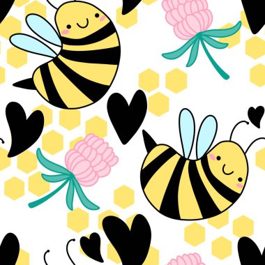 Duvar kağıtları, kumaşlar, tekstil ve ambalajlar, hediyeler, kartlar, çarşaflar ve ambalaj kağıtları için kusursuz arı deseni. Yüksek kalite fotoğraf