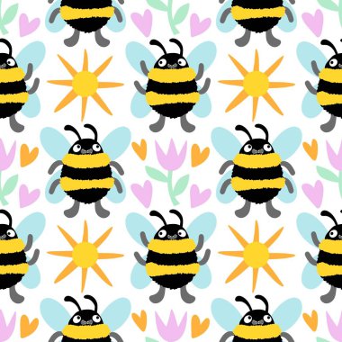 Duvar kağıtları, kumaşlar, tekstil ve ambalajlar, hediyeler, kartlar, çarşaflar ve ambalaj kağıtları için kusursuz arı deseni. Yüksek kalite fotoğraf