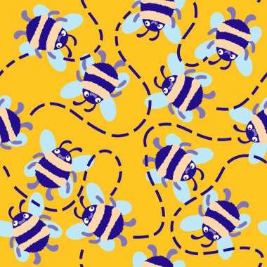 Duvar kağıtları, kumaşlar, tekstil ve ambalajlar, hediyeler, kartlar, çarşaflar ve ambalaj kağıtları için kusursuz arı deseni. Yüksek kalite fotoğraf