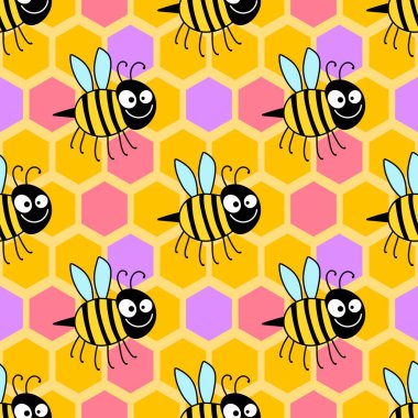 Duvar kağıtları, kumaşlar, tekstil ve ambalajlar, hediyeler, kartlar, çarşaflar ve ambalaj kağıtları için kusursuz arı deseni. Yüksek kalite fotoğraf