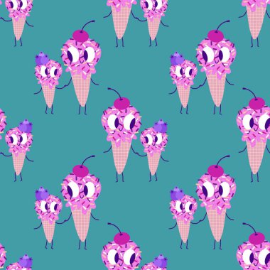 Kağıt, kumaş, çarşaf, çocuk giysisi baskısı ve yeni yıl partisi aksesuarları için kusursuz Noel dondurması deseni. Yüksek kaliteli illüstrasyon