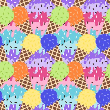 Kağıt, kumaş, çarşaf, çocuk giysisi baskısı ve yeni yıl partisi aksesuarları için kusursuz Noel dondurması deseni. Yüksek kaliteli illüstrasyon