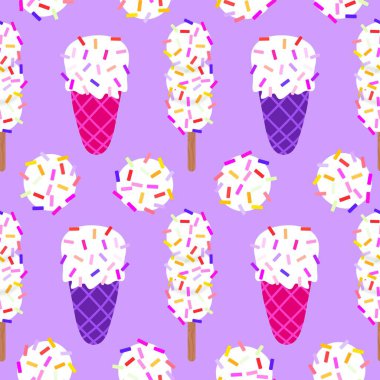 Kağıt, kumaş, çarşaf, çocuk giysisi baskısı ve yeni yıl partisi aksesuarları için kusursuz Noel dondurması deseni. Yüksek kaliteli illüstrasyon