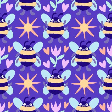 Duvar kağıtları, kumaşlar, tekstil ve ambalajlar, hediyeler, kartlar, çarşaflar ve ambalaj kağıtları için kusursuz arı deseni. Yüksek kalite fotoğraf