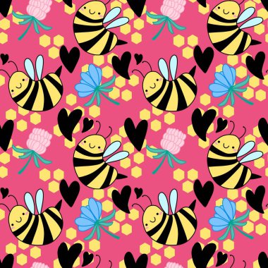 Duvar kağıtları, kumaşlar, tekstil ve ambalajlar, hediyeler, kartlar, çarşaflar ve ambalaj kağıtları için kusursuz arı deseni. Yüksek kalite fotoğraf