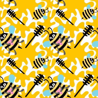 Duvar kağıtları, kumaşlar, tekstil ve ambalajlar, hediyeler, kartlar, çarşaflar ve ambalaj kağıtları için kusursuz arı deseni. Yüksek kalite fotoğraf