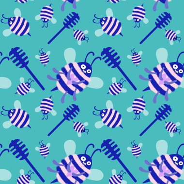 Duvar kağıtları, kumaşlar, tekstil ve ambalajlar, hediyeler, kartlar, çarşaflar ve ambalaj kağıtları için kusursuz arı deseni. Yüksek kalite fotoğraf