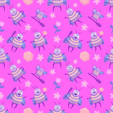 Duvar kağıtları, kumaşlar, tekstil ve ambalajlar, hediyeler, kartlar, çarşaflar ve ambalaj kağıtları için kusursuz arı deseni. Yüksek kalite fotoğraf