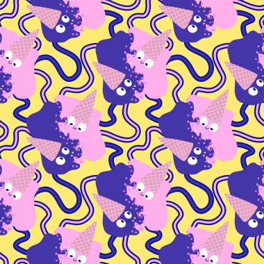 Kağıt, kumaş, çarşaf, çocuk giysisi baskısı ve yeni yıl partisi aksesuarları için kusursuz Noel dondurması deseni. Yüksek kaliteli illüstrasyon