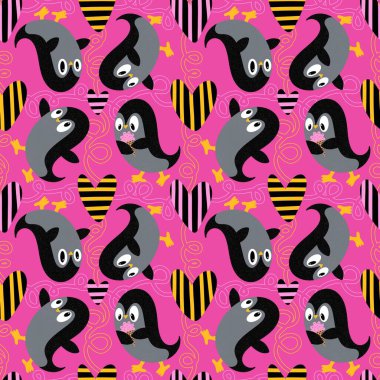 Noel hayvanları kağıt, kumaş, çarşaf, çocuk giysisi baskısı, yeni yıl ambalajı ve Noel kış ambalajı için kusursuz penguen desenleri. Yüksek kaliteli illüstrasyon