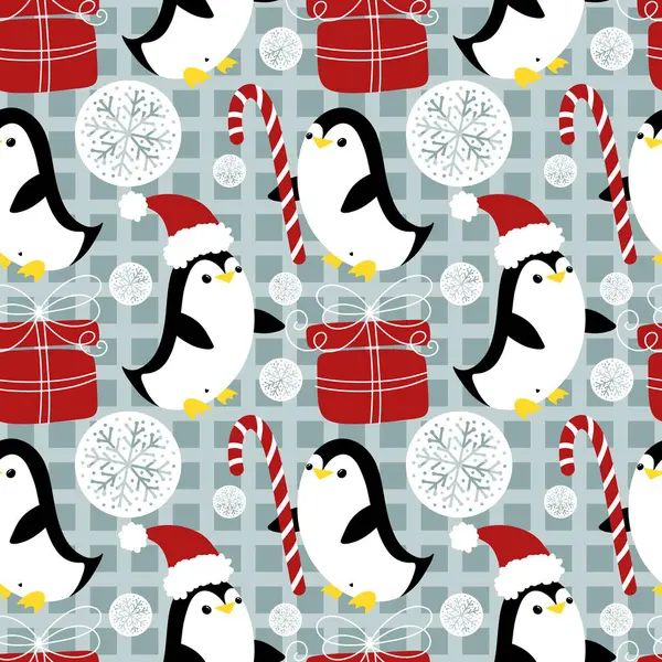 Noel hayvanları kağıt, kumaş, çarşaf, çocuk giysisi baskısı, yeni yıl ambalajı ve Noel kış ambalajı için kusursuz penguen desenleri. Yüksek kaliteli illüstrasyon
