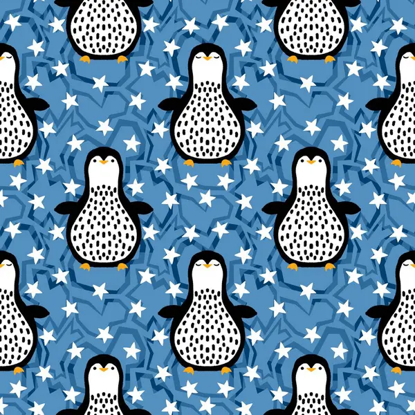 Noel hayvanları kağıt, kumaş, çarşaf, çocuk giysisi baskısı, yeni yıl ambalajı ve Noel kış ambalajı için kusursuz penguen desenleri. Yüksek kaliteli illüstrasyon