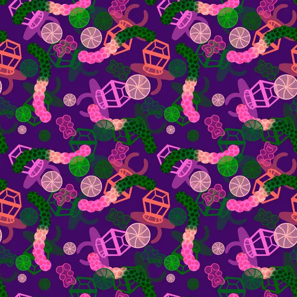 Çizgi film cadılar bayramı şekersiz kafatası ve kumaş ambalajı için lolipop deseni ve çocuk giysileri baskısı ve şenlik ambalajı ve sonbahar aksesuarları. Yüksek kaliteli illüstrasyon