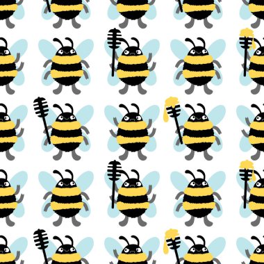 Duvar kağıtları, kumaşlar, tekstil ve ambalajlar, hediyeler, kartlar, çarşaflar ve ambalaj kağıtları için kusursuz arı deseni. Yüksek kalite fotoğraf