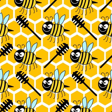 Duvar kağıtları, kumaşlar, tekstil ve ambalajlar, hediyeler, kartlar, çarşaflar ve ambalaj kağıtları için kusursuz arı deseni. Yüksek kalite fotoğraf