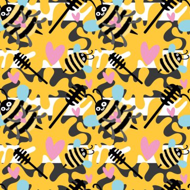 Duvar kağıtları, kumaşlar, tekstil ve ambalajlar, hediyeler, kartlar, çarşaflar ve ambalaj kağıtları için kusursuz arı deseni. Yüksek kalite fotoğraf