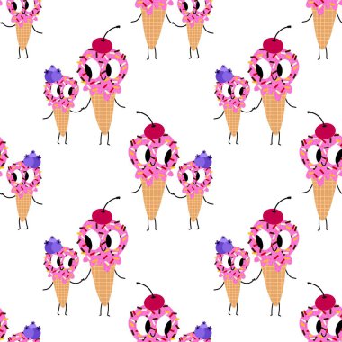 Kağıt, kumaş, çarşaf, çocuk giysisi baskısı ve yeni yıl partisi aksesuarları için kusursuz Noel dondurması deseni. Yüksek kaliteli illüstrasyon